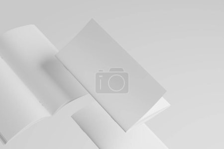 DL Saddle Stitch Bifold Brochure White Blank 3D Rendering Mockup For Design Presentation-stock-photo