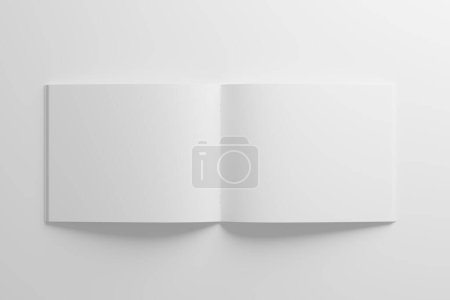 US Letter Landscape Saddle Stitch Bifold Brochure Catalog White Blank 3D Rendering Mockup for Design Presentation