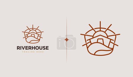 Illustration for Wooden House Pine Tree Logo Template. Universal creative premium symbol. Vector sign icon logotype - Royalty Free Image