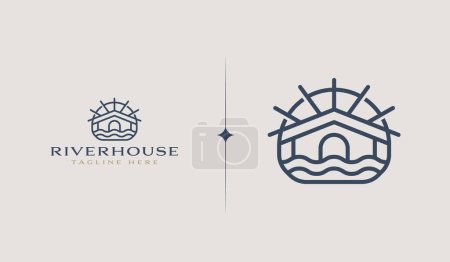 Illustration for River House Monoline. Universal creative premium symbol. Vector sign icon logo template. Vector illustration - Royalty Free Image