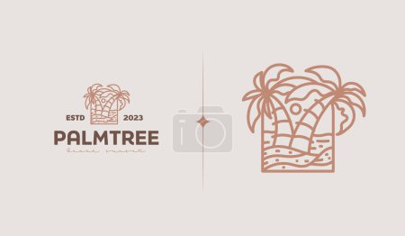 Téléchargez les illustrations : Logo Monoline Palm Tree Beach. Symbole universel premium créatif. Modèle de logo icône signe vectoriel. Illustration vectorielle - en licence libre de droit