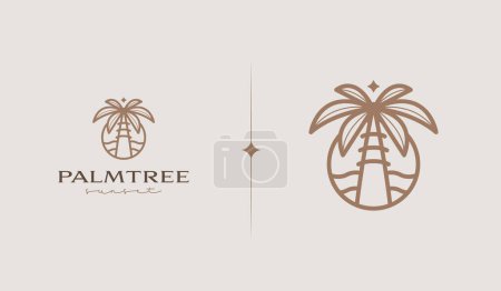 Téléchargez les illustrations : Logo Monoline Palm Tree Beach. Symbole universel premium créatif. Modèle de logo icône signe vectoriel. Illustration vectorielle - en licence libre de droit