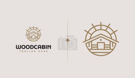 Illustration for Wooden House Pine Tree Logo Template. Universal creative premium symbol. Vector sign icon logotype - Royalty Free Image