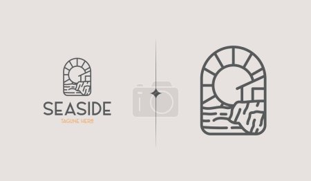 Téléchargez les photos : Seaside Monoline Logo Template. Universal creative premium symbol. Vector illustration - en image libre de droit