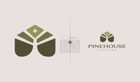 Illustration for Pine House Residence Monoline Logo Template. Universal creative premium symbol. Vector illustration - Royalty Free Image