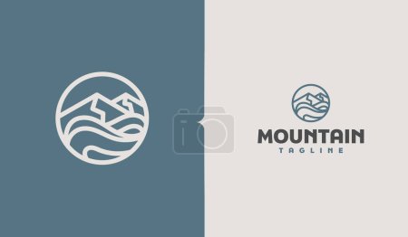 Ilustración de Montaña y Rayos de Sol, Monte Peak Hill Naturaleza Paisaje vista para aventura Plantilla de logotipo al aire libre - Imagen libre de derechos