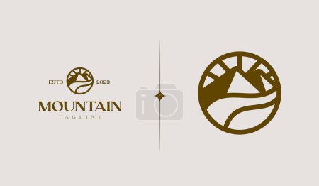 Téléchargez les illustrations : Mountain Sun Rays Seaside Logo Template. Universal creative premium symbol. Vector illustration - en licence libre de droit