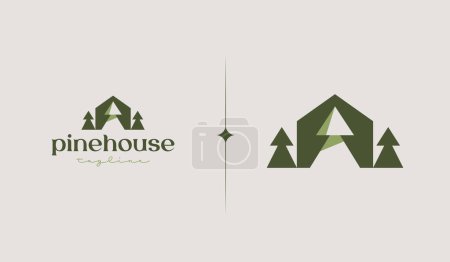 Illustration for Pine House Logo Template. Universal creative premium symbol. Vector illustration. Creative Minimal design template. Symbol for Corporate Business Identity - Royalty Free Image