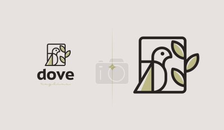 Illustration for Dove Leaf Monoline Logo Template. Universal creative premium symbol. Vector illustration. Creative Minimal design template. Symbol for Corporate Business Identity - Royalty Free Image