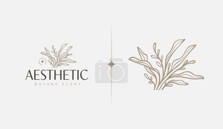 Téléchargez les illustrations : Abstract Plant Botanical Flower Line Art Line Drawing. Universal creative premium symbol. Vector illustration. Creative Minimal design template - en licence libre de droit