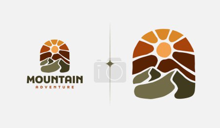 Illustration for Mountain Hill Sun Rays Badge Plant Logo Template. Universal creative premium symbol. Vector illustration. Creative Minimal design template. Symbol for Corporate Business Identity - Royalty Free Image
