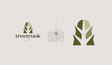 Ilustración de Green Tree Trunk monoline Logo Template. Universal creative premium symbol. Vector illustration. Creative Minimal design template. Symbol for Corporate Business Identity - Imagen libre de derechos