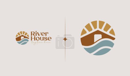 Illustration for River House Monoline Logo Template. Universal creative premium symbol. Vector illustration. Creative Minimal design template. Symbol for Corporate Business Identity - Royalty Free Image
