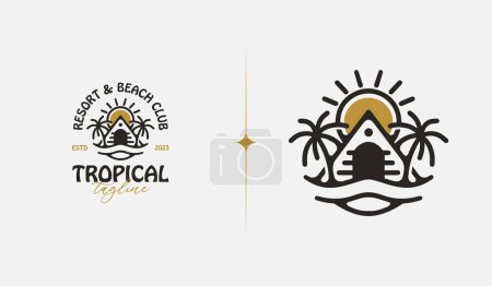 Illustration for Beach Resort Palm Tree monoline. Universal creative premium symbol. Vector sign icon logo template. Vector illustration - Royalty Free Image