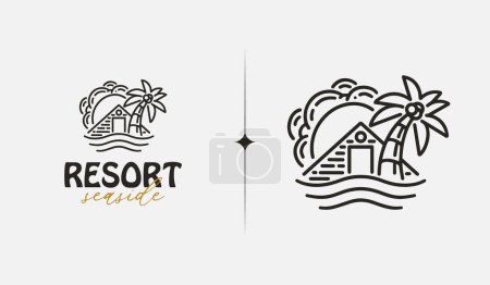 Téléchargez les illustrations : Beach Resort Palm Tree monoline. Universal creative premium symbol. Vector sign icon logo template. Vector illustration - en licence libre de droit