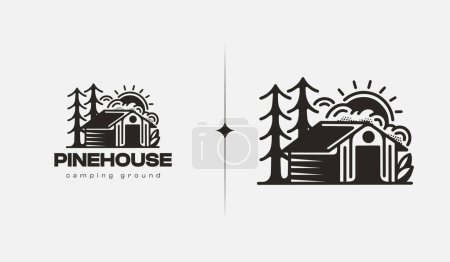 Illustration for Pine House monoline. Universal creative premium symbol. Vector sign icon logo template. Vector illustration - Royalty Free Image