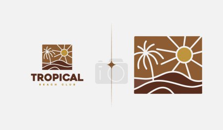 Téléchargez les illustrations : Beach Resort Palm Tree monoline. Symbole universel premium créatif. Modèle de logo icône signe vectoriel. Illustration vectorielle - en licence libre de droit