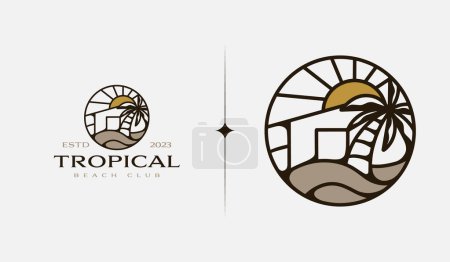 Illustration for Beach Resort Palm Tree monoline. Universal creative premium symbol. Vector sign icon logo template. Vector illustration - Royalty Free Image
