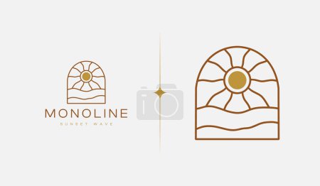 Illustration for Sunset wave Monoline Logo Template. Universal creative premium symbol. Vector illustration - Royalty Free Image