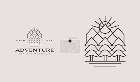 Illustration for Mountain Peak Hill Top Pine Tree. Universal creative premium symbol. Vector sign icon logo template. Vector illustration - Royalty Free Image