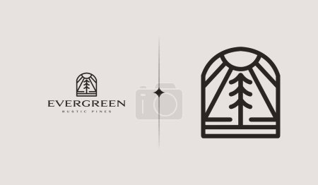Téléchargez les illustrations : Logo Pine Tree Monoline. Symbole universel premium créatif. Modèle de logo icône signe vectoriel. Illustration vectorielle - en licence libre de droit