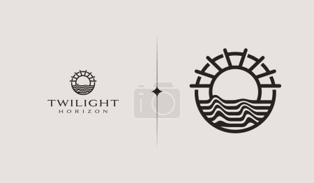 Illustration for Sunset wave Monoline Logo Template. Universal creative premium symbol. Vector illustration - Royalty Free Image