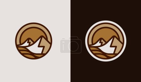 Illustration for Mountain travel emblems. Camping outdoor adventure emblems, badges and logo patches. Mountain tourism, hiking. Universal creative premium symbol. Vector illustration - Royalty Free Image
