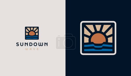 Ilustración de Sunset Sun wave Logo Template (en inglés). Símbolo premium creativo universal. Ilustración vectorial - Imagen libre de derechos