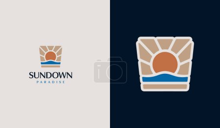 Illustration for Sunset Sun wave Logo Template. Universal creative premium symbol. Vector illustration - Royalty Free Image