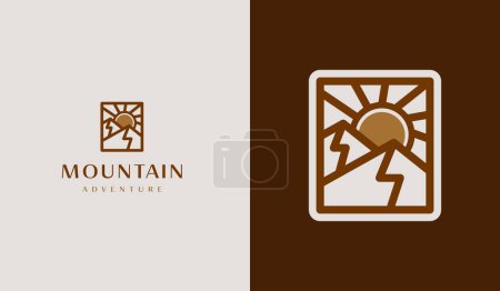Illustration for Mountain travel emblems. Camping outdoor adventure emblems, badges and logo patches. Mountain tourism, hiking. Universal creative premium symbol. Vector illustration - Royalty Free Image