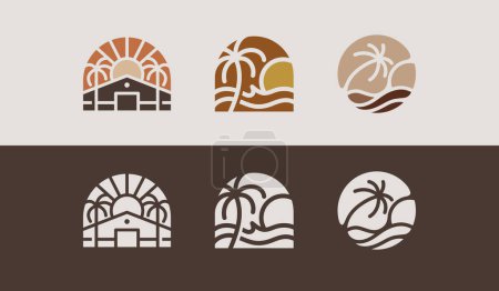 Téléchargez les illustrations : Modèle de logo de maison de palmier. Symbole universel premium créatif. Illustration vectorielle - en licence libre de droit