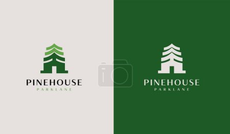 Téléchargez les illustrations : Pine House Pine Home Pine Tree Logo. Symbole universel premium créatif. Modèle de logo icône signe vectoriel. Illustration vectorielle - en licence libre de droit
