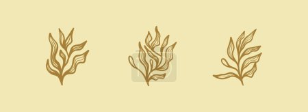 Illustration for Floral branch and minimalist flowers for logo. Hand drawn line wedding herb, elegant leaves. Universal creative premium symbol. Vector sign icon logo template. Vector illustration - Royalty Free Image