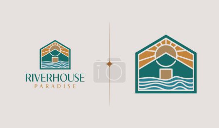 Ilustración de Logo de Beach House Resort. Símbolo premium creativo universal. Plantilla de logotipo de icono de signo de vector. Ilustración vectorial - Imagen libre de derechos