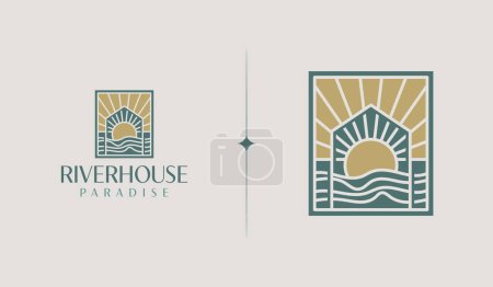 Téléchargez les illustrations : Logo du Beach House Resort. Symbole universel premium créatif. Modèle de logo icône signe vectoriel. Illustration vectorielle - en licence libre de droit