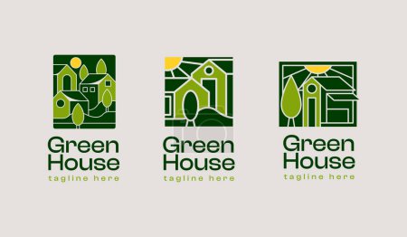 Illustration for Building Residence Real Estate House. Green House Logo. Universal creative premium symbol. Vector sign icon logo template. Vector illustration - Royalty Free Image