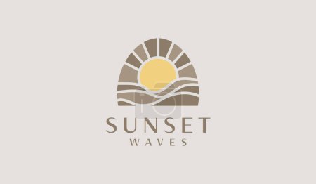 Téléchargez les illustrations : Modèle de logo Monoline Sunset wave. Symbole universel premium créatif. Illustration vectorielle - en licence libre de droit