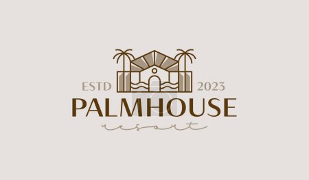 Illustration for Palm House Resort Logo Template. Universal creative premium symbol. Vector illustration. Creative Minimal design template. Symbol for Corporate Business Identity - Royalty Free Image
