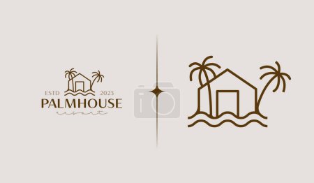 Illustration for Palm House Resort Logo Template. Universal creative premium symbol. Vector illustration. Creative Minimal design template. Symbol for Corporate Business Identity - Royalty Free Image
