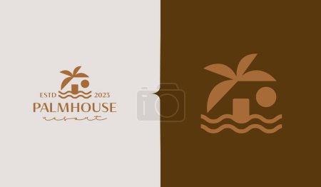 Ilustración de Plantilla de logotipo de Palm House Resort. Símbolo premium creativo universal. Ilustración vectorial. Plantilla de diseño Creative Minimal. Símbolo para la identidad empresarial corporativa - Imagen libre de derechos