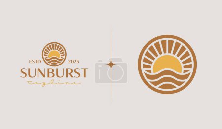 Illustration for Sunset Wave Monoline Logo Template. Universal creative premium symbol. Vector illustration. Creative Minimal design template. Symbol for Corporate Business Identity - Royalty Free Image