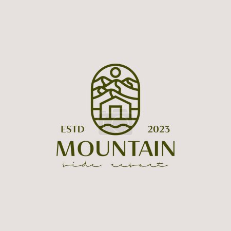 Illustration for Mountain House Resort Logo Template. Universal creative premium symbol. Vector illustration. Creative Minimal design template. Symbol for Corporate Business Identity - Royalty Free Image