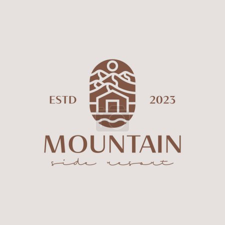 Ilustración de Plantilla de logotipo de Mountain House Resort. Símbolo premium creativo universal. Ilustración vectorial. Plantilla de diseño Creative Minimal. Símbolo para la identidad empresarial corporativa - Imagen libre de derechos