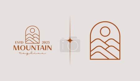 Téléchargez les illustrations : Modèle de logo Mountain Peak Sunburst. Symbole universel premium créatif. Illustration vectorielle. Modèle de conception minimale créative. Symbole de l'identité d'entreprise - en licence libre de droit