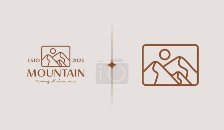 Ilustración de Plantilla de logotipo Sunburst Mountain Peak. Símbolo premium creativo universal. Ilustración vectorial. Plantilla de diseño Creative Minimal. Símbolo para la identidad empresarial corporativa - Imagen libre de derechos