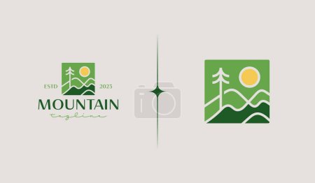 Illustration for Mountain Peak Sunburst Logo Template. Universal creative premium symbol. Vector illustration. Creative Minimal design template. Symbol for Corporate Business Identity - Royalty Free Image