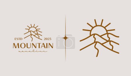 Ilustración de Mountain Hill Top Sun Rays monoline. Universal creative premium symbol. Vector sign icon logo template. Vector illustration - Imagen libre de derechos