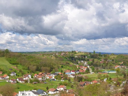 Photo for Village Milanovac in Virovitica-Podravina County on green hills - spring landscape, Croatia - Royalty Free Image