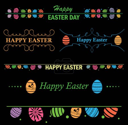 ensemble d'éléments de couleur décoratifs vectoriels pour Pâques joyeuse Pâques. Cadres et délimiteurs