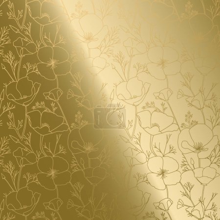 bright gold silhouettes Eschscholzia flowers on golden. California poppy - vector decorative background with gradient